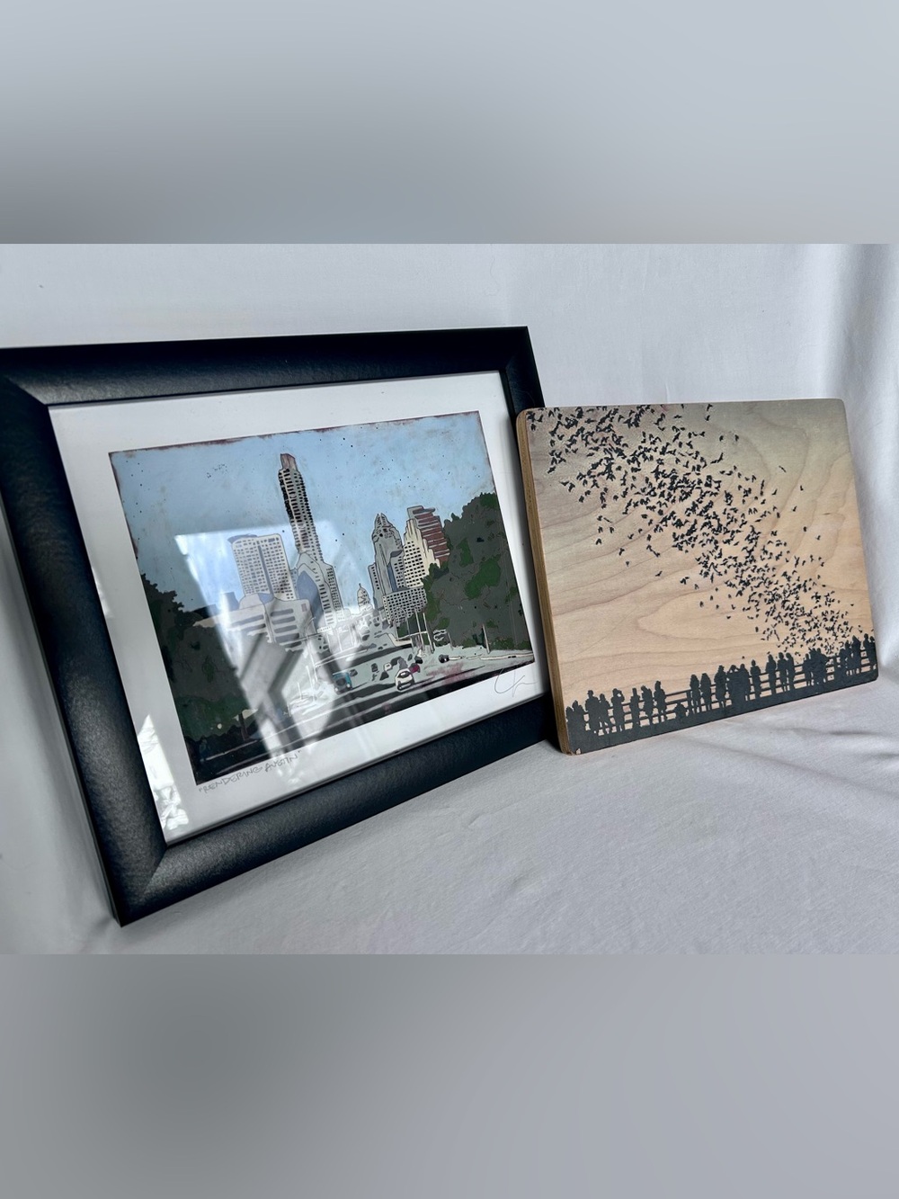 Austin Texas Wall Art Set Downtown Skyline Congress Bridge Bats 2 Pieces